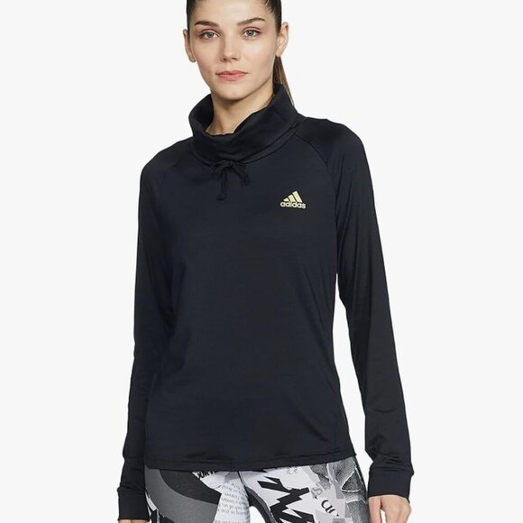 Women's Adidas Aeroready GS8594 Sweat Black/Gold Pullover - Small - Picture 2 of 8